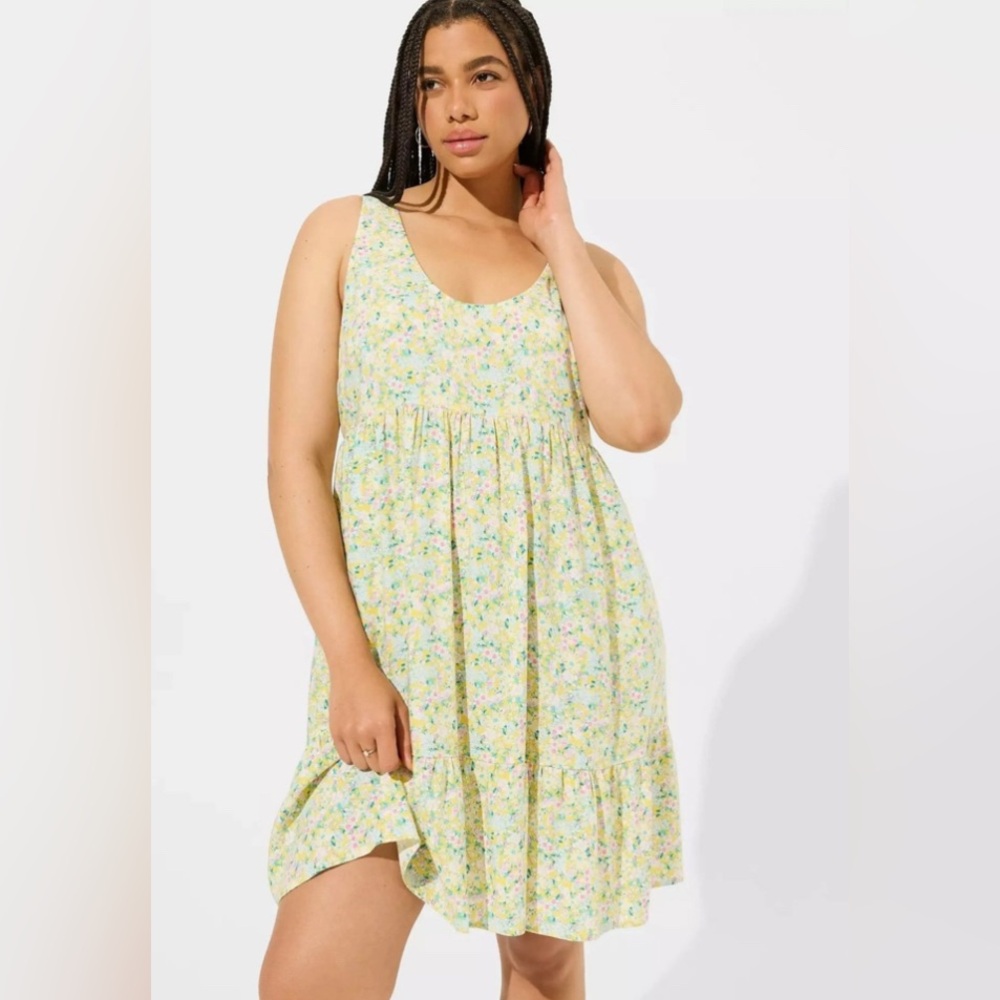 NWT Torrid Yellow Floral Tiered Mini Dress - Size, 3